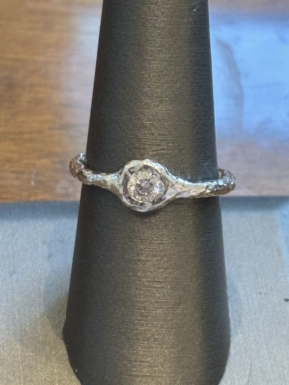 Sterling Silver Dyadema Organic Hammered Solitaire Ring Sz 8 925 Italy